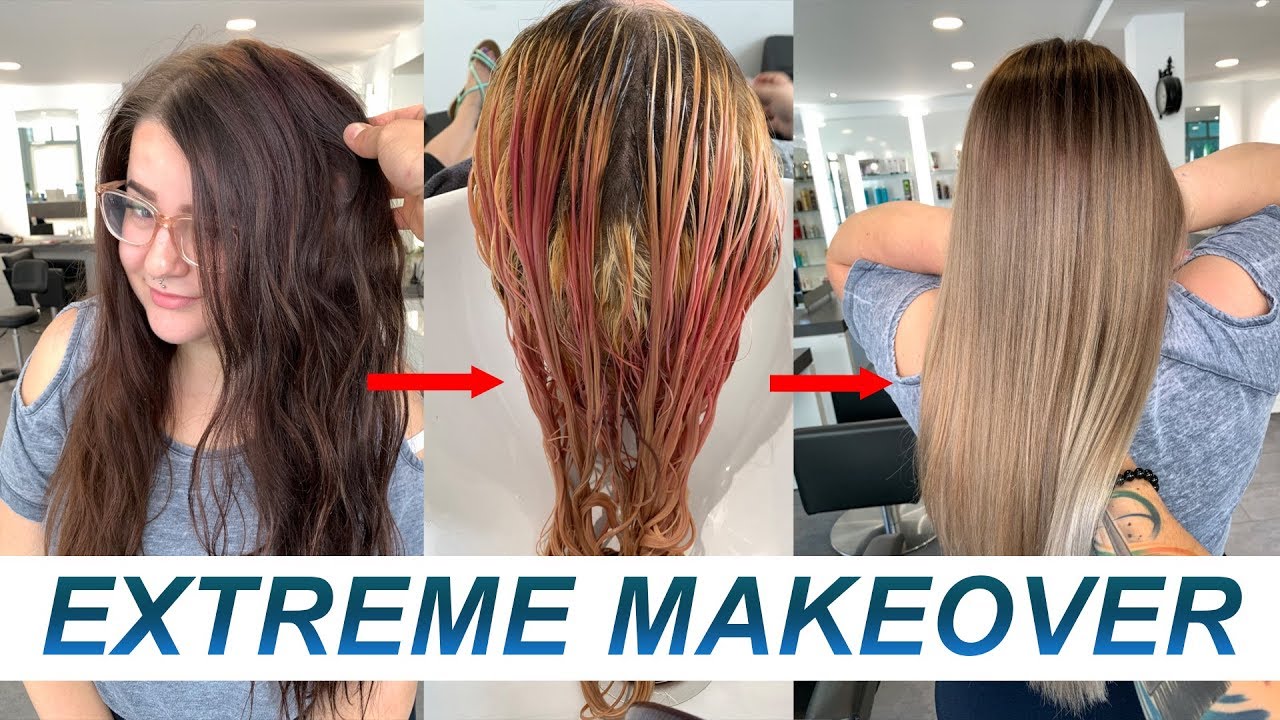 Rotbraun gefärbt zu Blonde Balayage - extreme Typveränderung mit roten/Pinien Flecken😱