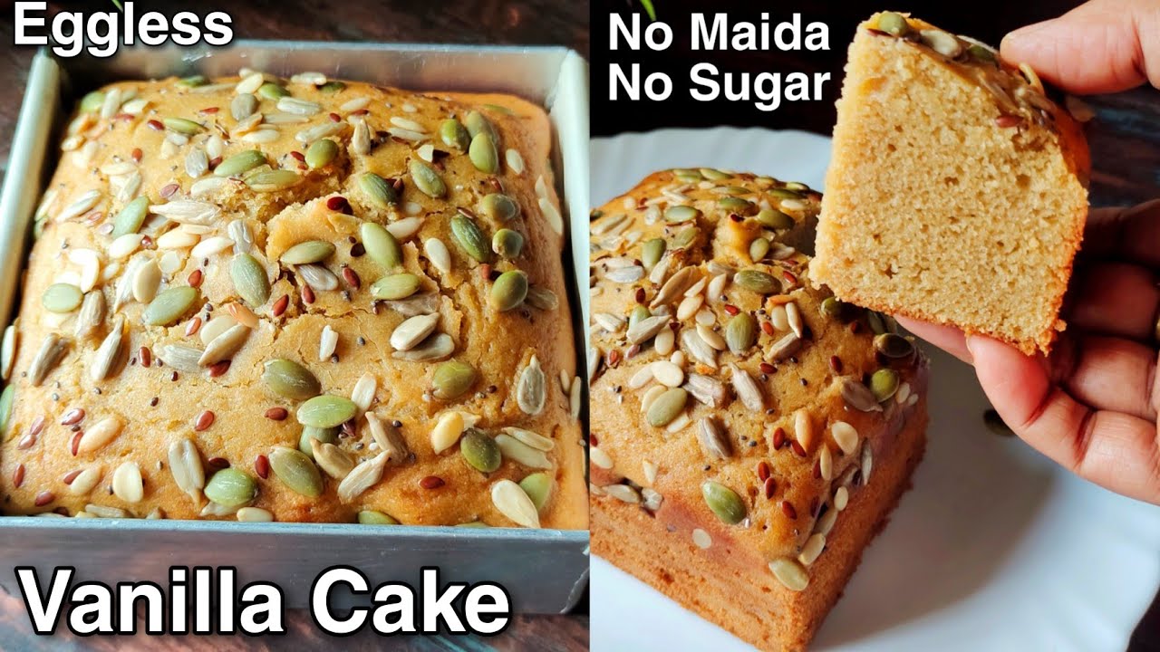Atta Jaggery Vanilla Cake | Easy Eggless Vanilla Sponge Cake Without Maida, Sugar | Healthy Cake