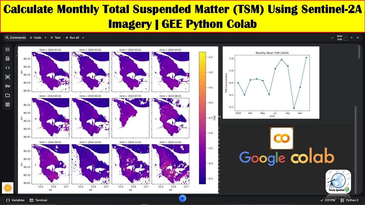 Calculate Monthly Total Suspended Matter (TSM) Using Sentinel-2A Image | GEE Python Colab