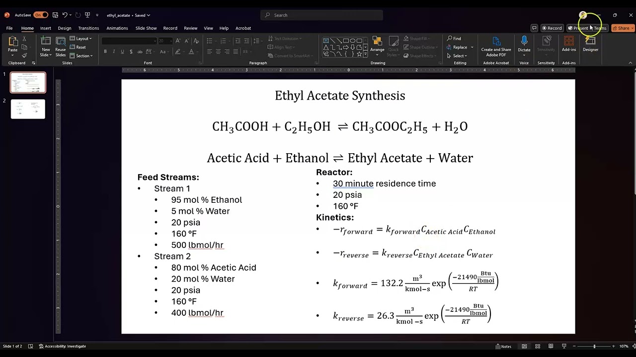 Chemical Process Design 1: Aspen Plus Reaction Kinetics