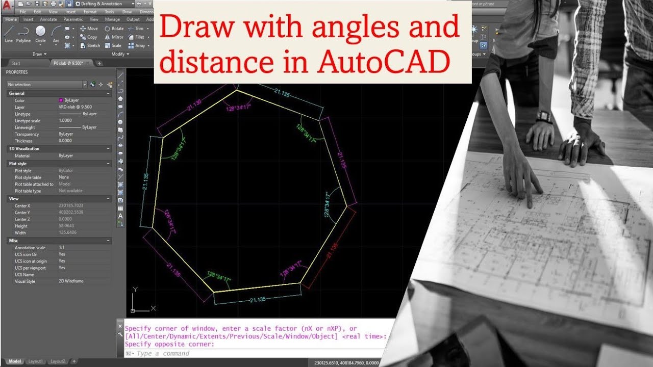 How to draw lines with angles and distance in autocad