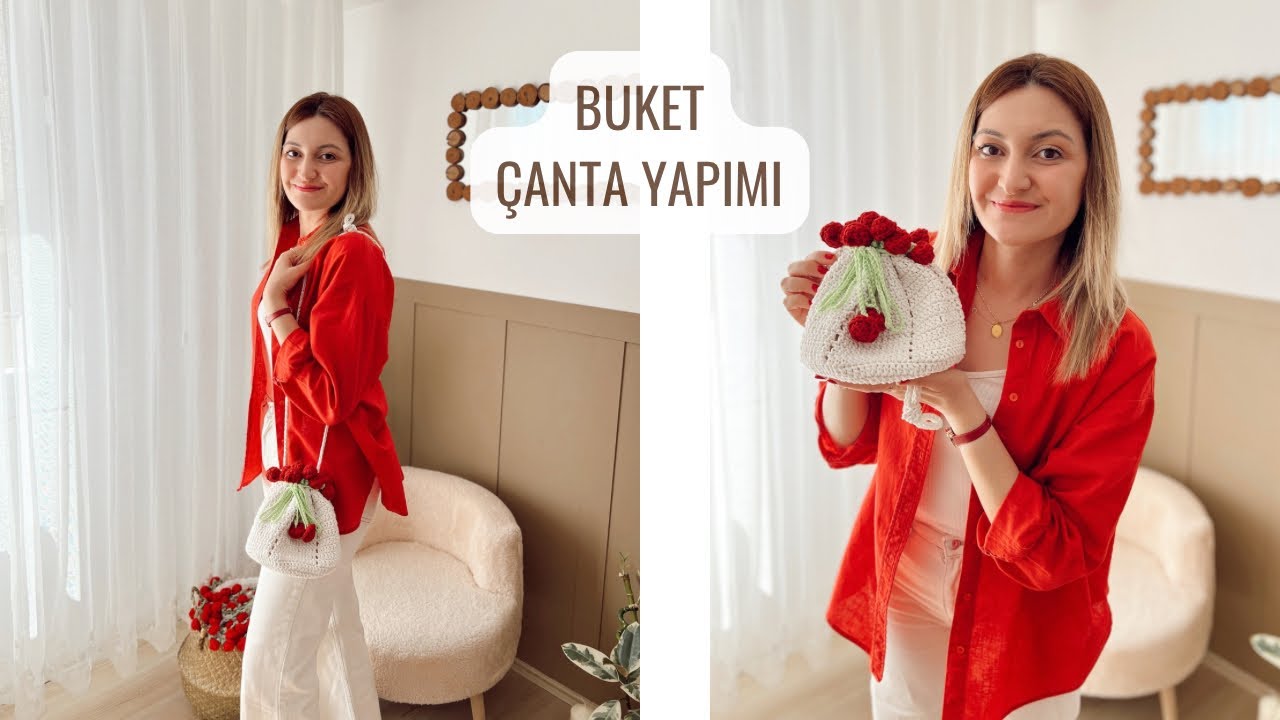 GÜL BUKETİ ŞEKLİNDE ÇANTA YAPIMI 🌸 BUKET ÇANTA YAPIMI #crochet