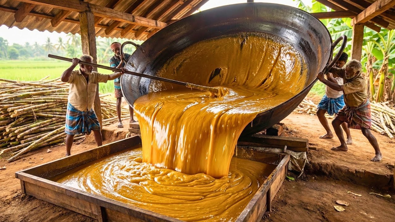 Molten Sugar Waterfall! The Most Satisfying Jaggery Making Process Ever Filmed
