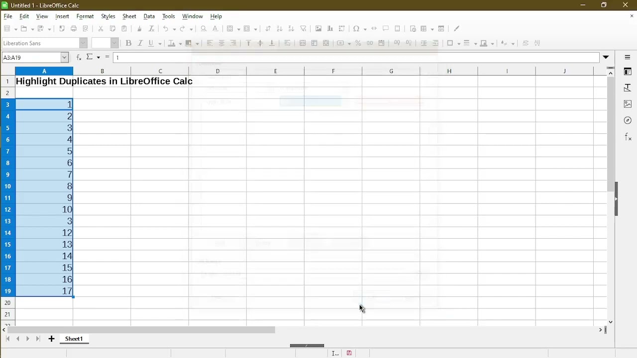 Как выделить дубликаты в LibreOffice Calc