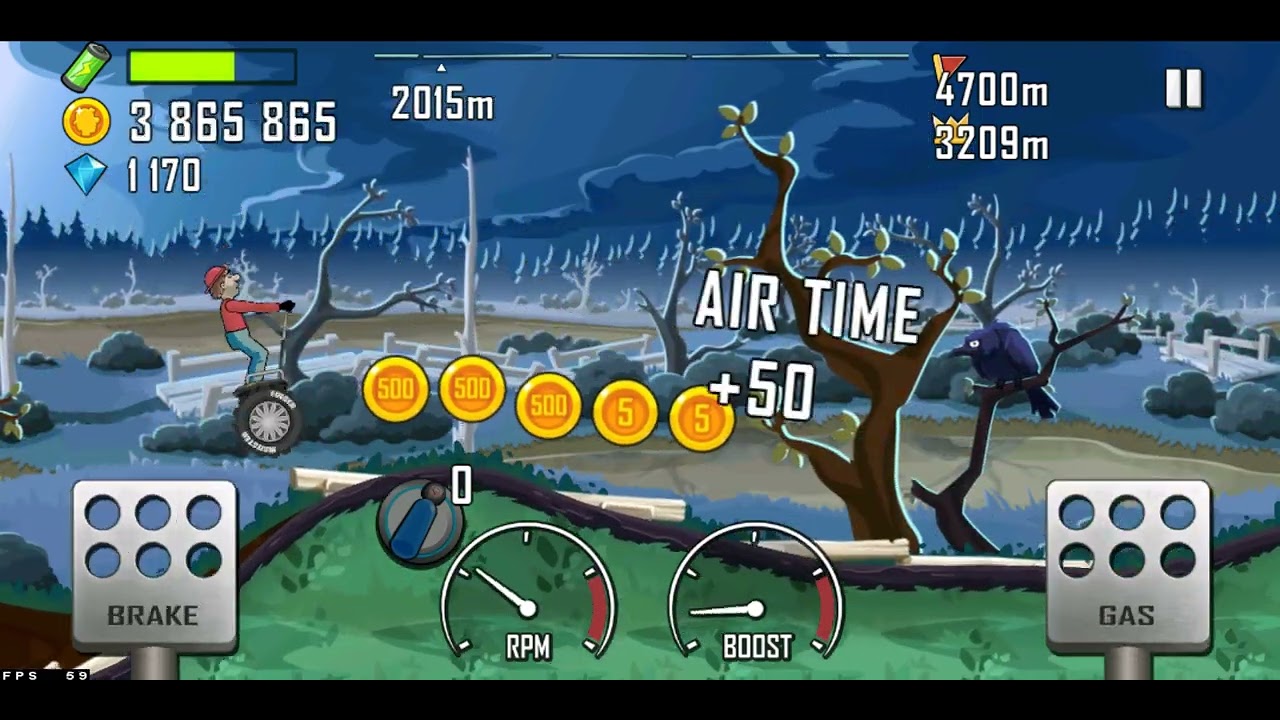 Hill Climb Racing 1.60.0 (60 fps): Onewheeler + Bogland 3304m (full run)