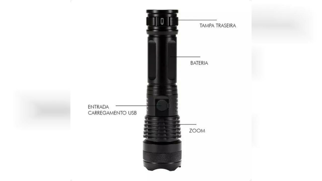 Review: T9 Lanterna T&aacute;tica Led Recarreg&aacute;vel A Mais Potente Zoom Xhp Preto Luz Branco