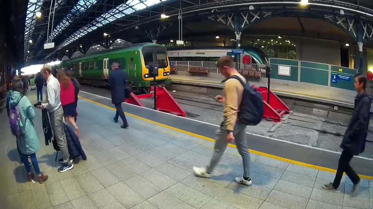 Blind passenger navigating from upper concourse in Connolly Station to Platform 5 on 11.09.2024.