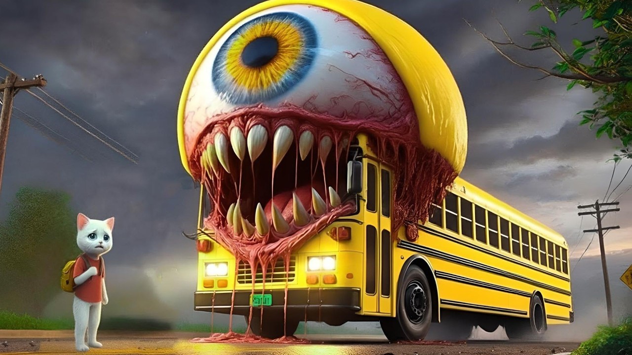 😱🚌The kitten encountered a MUTATED school bus monster on its way to school!🐱💥