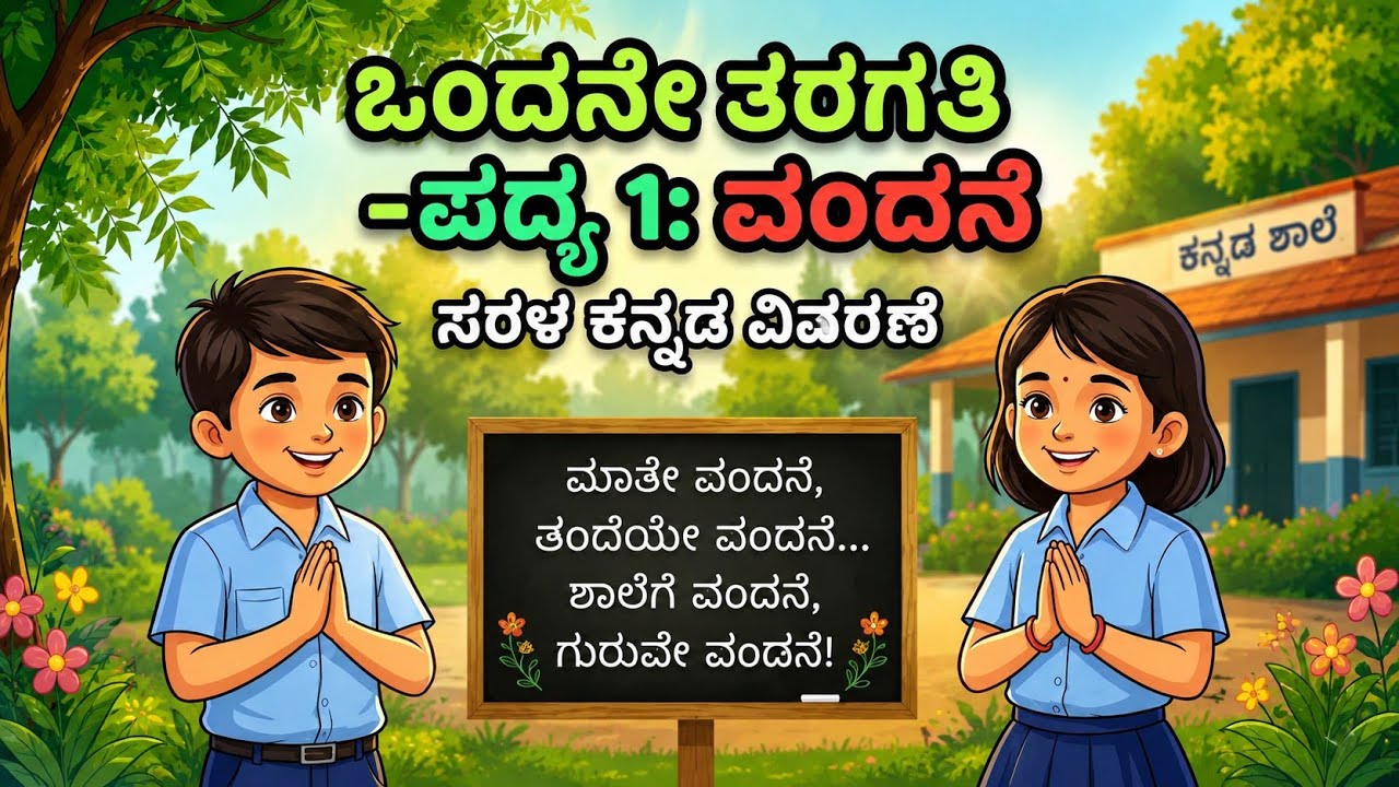 ಒಂದನೇ ತರಗತಿ ಪಾಠ 1 ವಂದನೆ ( ಪದ್ಯ)🙏|| First Standard First Lesson Vandne🙏 || ಒಂದನೇ ತರಗತಿ ಪಾಠಗಳು.