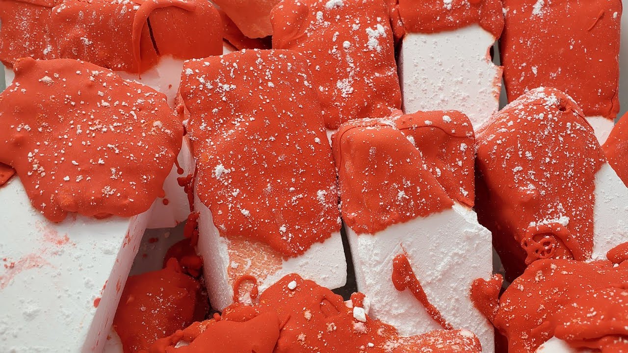 RED CORNSTARCH PASTE ON GYM CHALK CRUMBLE-ASMR