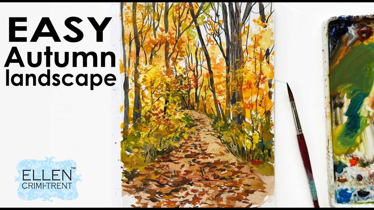 EASY watercolor Autumn Landscape for beginners