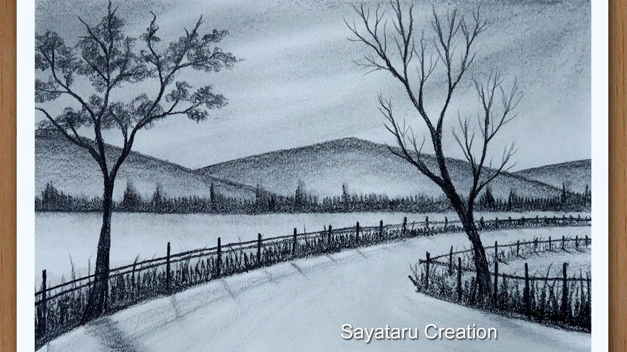 how to draw scenery of nature with pencil step by step - Pencil drawing for Beginners