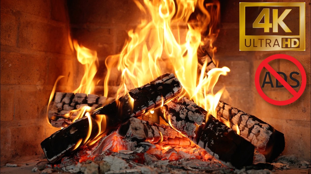 4K Cozy Fireplace 🔥 Real Crackling Fire Sounds | No Ads | 6 Hours of Relaxing Ambience