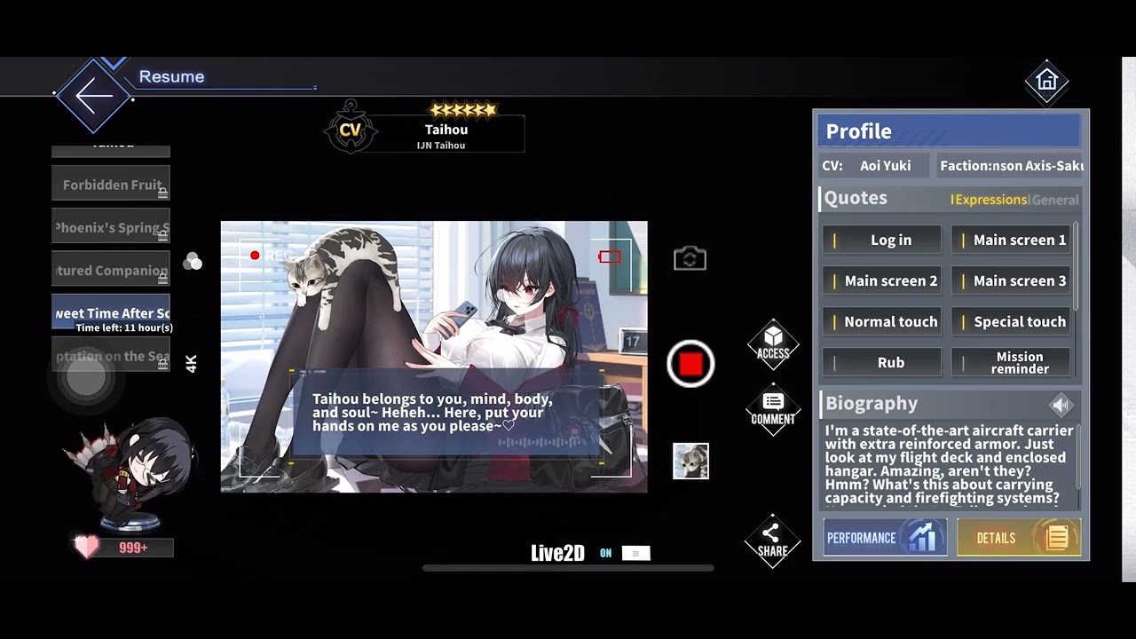 Taihou Live2D Sweet Time After School Voice lines