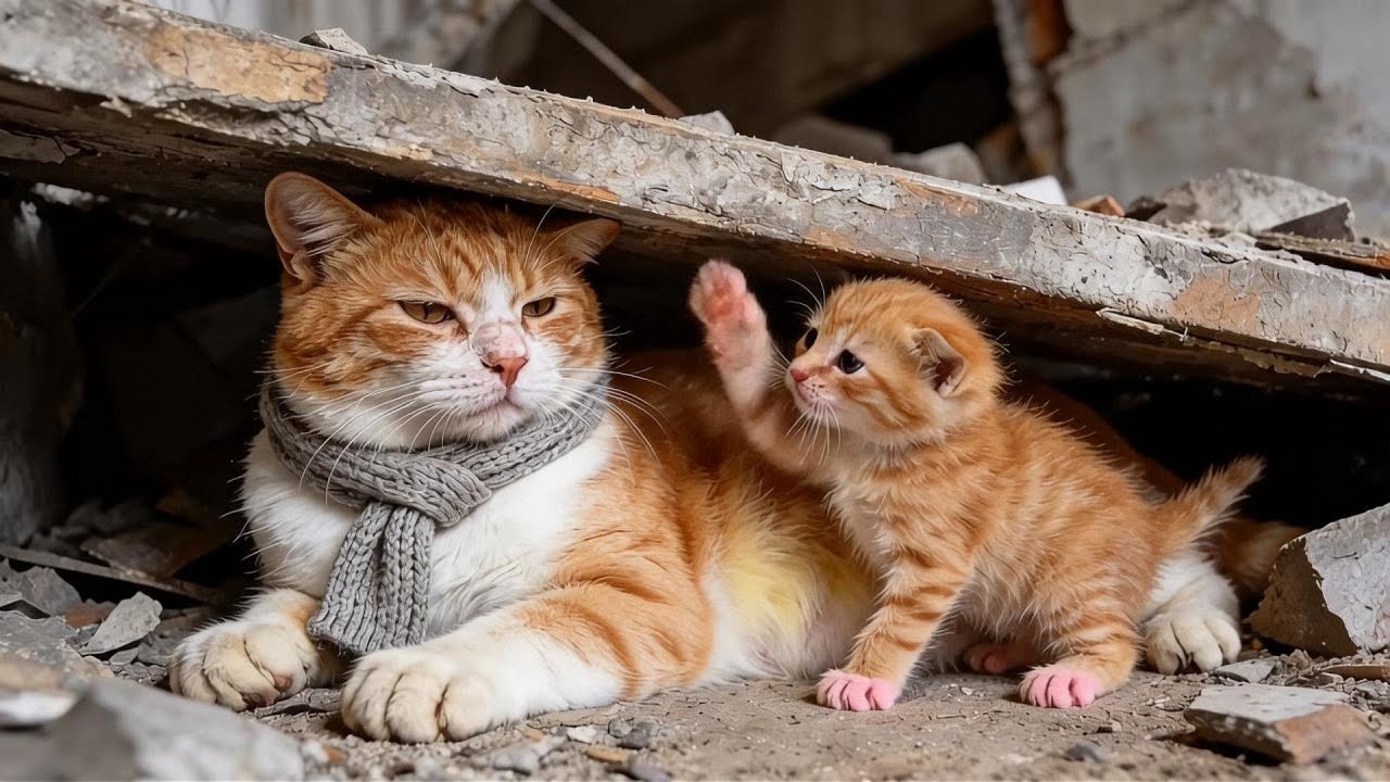 💥Orange cat mother sacrifices herself to save her kittens during earthquake😿