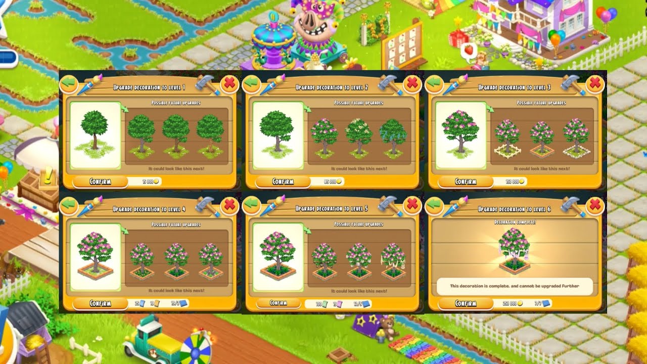hay Day custom decorations level 1 to 6 full decorations