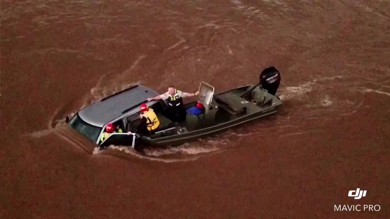 Kansas Man Rescued From Flood Waters Trapping Him Inside Car