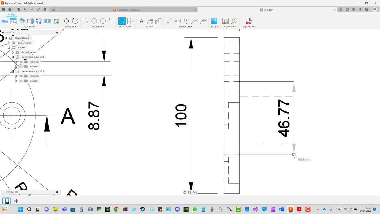 Fusion 360/17.Ders-Teknik Çizim