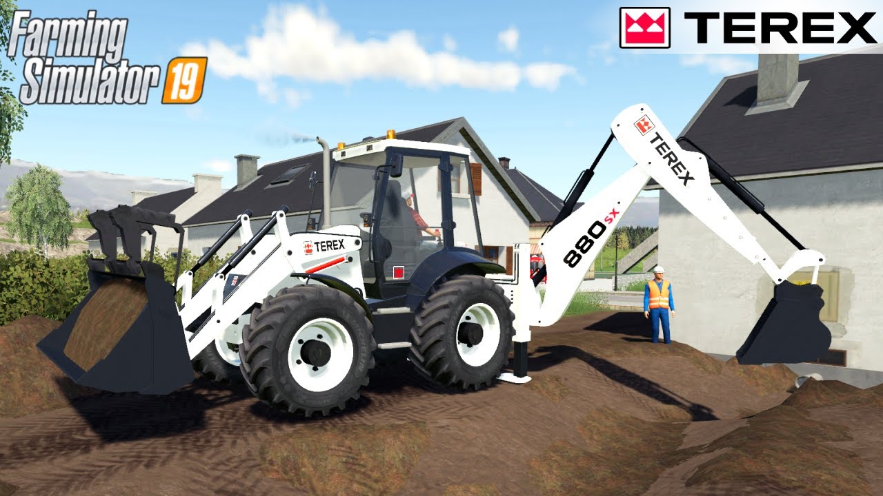 Farming Simulator 19 - TEREX 880 SX Backhoe loader Digging The Dirt Out Of The Trench