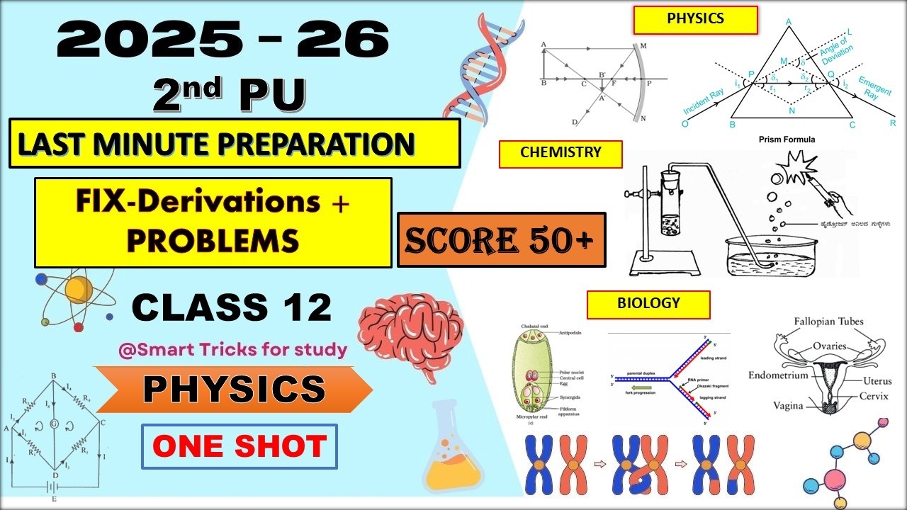 Physics 3/5 Marks Fixed Derivation & Numericals😲 | 2nd PUC 2026 Final Exam🔥Last 2 Days Strategy !
