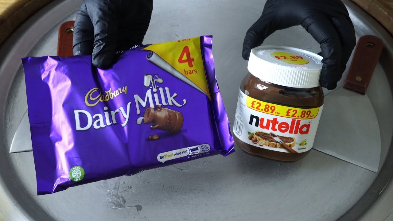 ASMR - Nutella And Cadbury Dairy Milk Chocolate Ice Cream Rolls | Oddly Satisfying ASMR Video