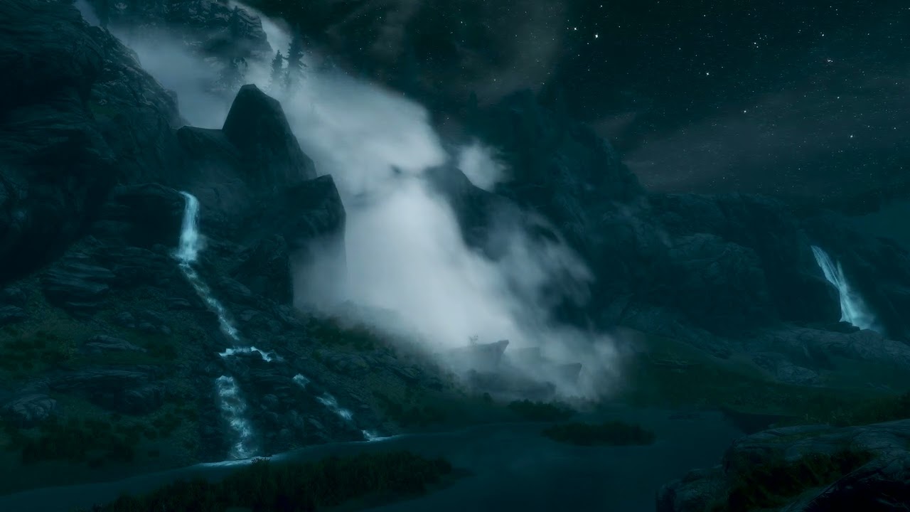 Skyrim 4K Ambience - Creekside Waterfall- VHZ VIBES