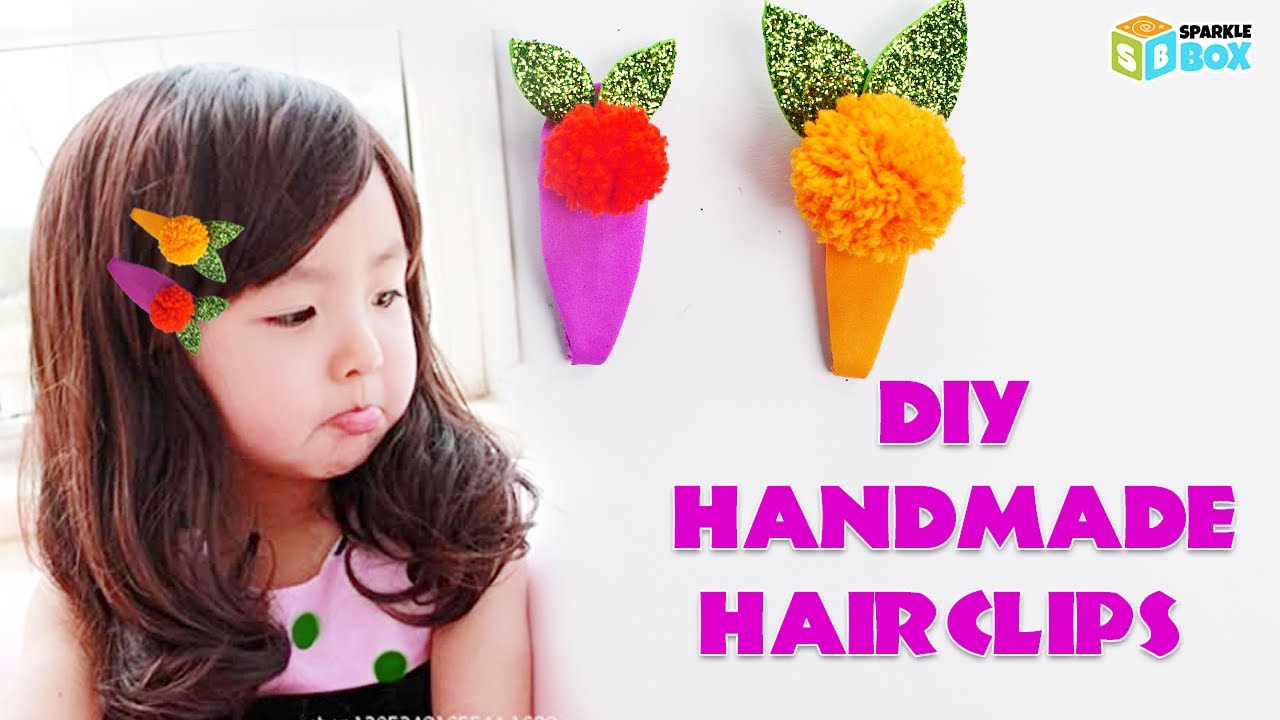 DIY Handmade Hairclips #shorts #youtubeshorts #diyhandmadehairclips #pompomhairclips #sparklebox