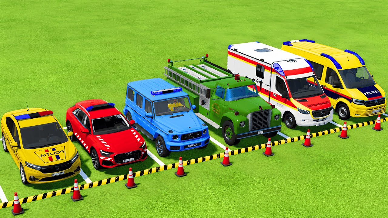 TRANSPORTING POLICE CARS, FIRE DEPARTMENT, AMBULANCE VEHICLES WITH MAN TRUCKS ! Farming Simulator 25