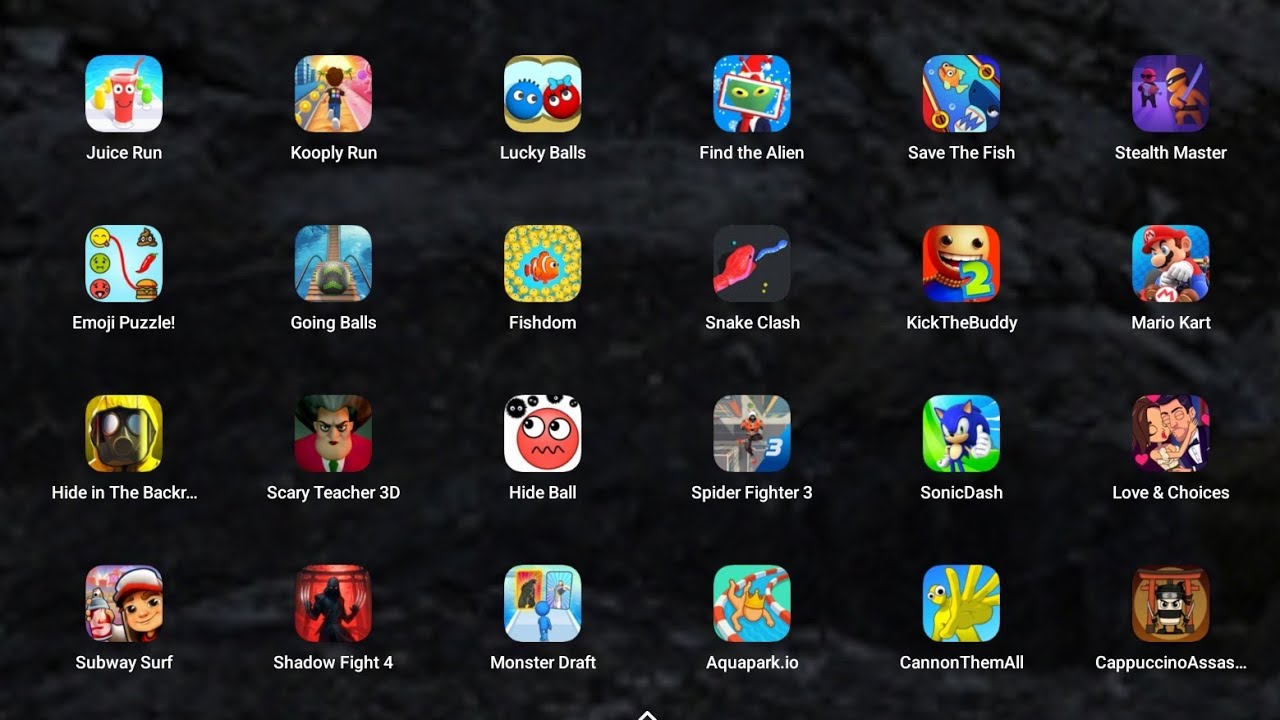 Juice Run, Kooply Run, Lucky Balls, Find the Alien, Save the Fish, Fishdom, SonicDash