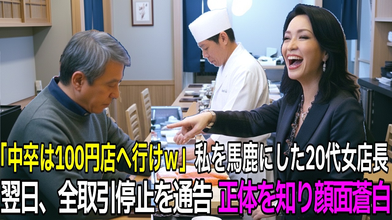 [スカッと】「中卒は100円店へ行けｗ」高級寿司店で私を嘲笑した20代女店長 / 翌日、全取引停止の通告に顔面蒼白。私が何者か知った時にはもう手遅れだった…【シニア】 / スカッとする話 / 朗読