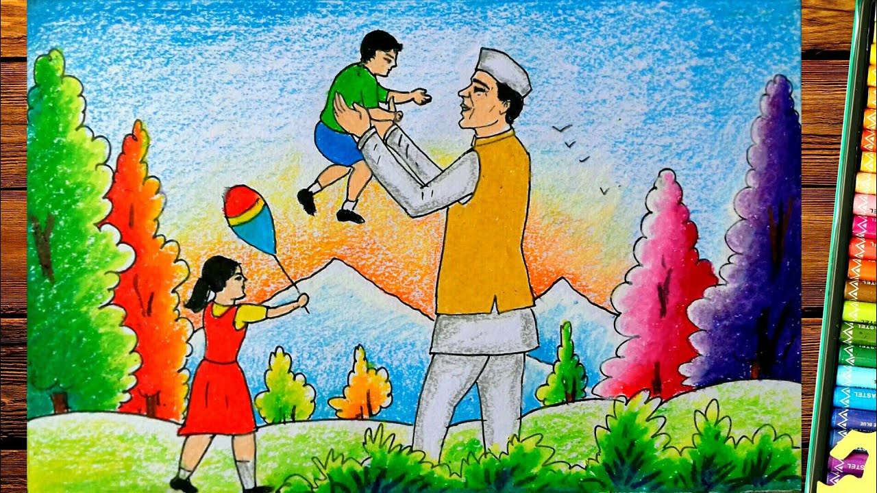 CHILDREN'S DAY DRAWING||HAPPY CHILDREN'S DAY WITH JAHARLAL NEHRU