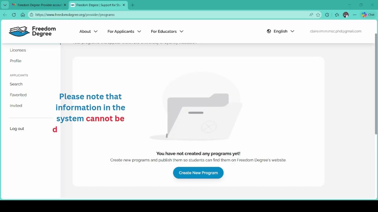 Freedom Degree Education Provider Account