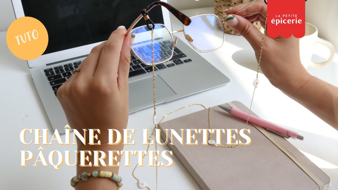 TUTO Bijoux : Chaîne de lunettes dorée avec les pâquerettes en nacre véritable 🌼