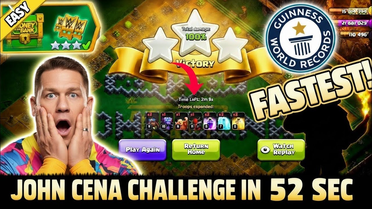 Fastest 3-Star Strategy: John Cena Challenge in 52 Seconds! ⏱️| Clash Of Clans #coc #clashofclans
