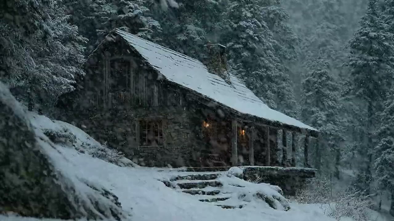 ❄️Winter Blizzard Cabin Exterior | Strong Wind & Snow for 3 Hours | Sleep Aid Deep Relaxation Focus