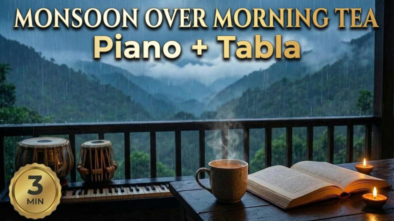 Monsoon over Morning Tea 🌧️☕ – 3 Minutes of Calm Piano & Tabla for Relax & Focus
