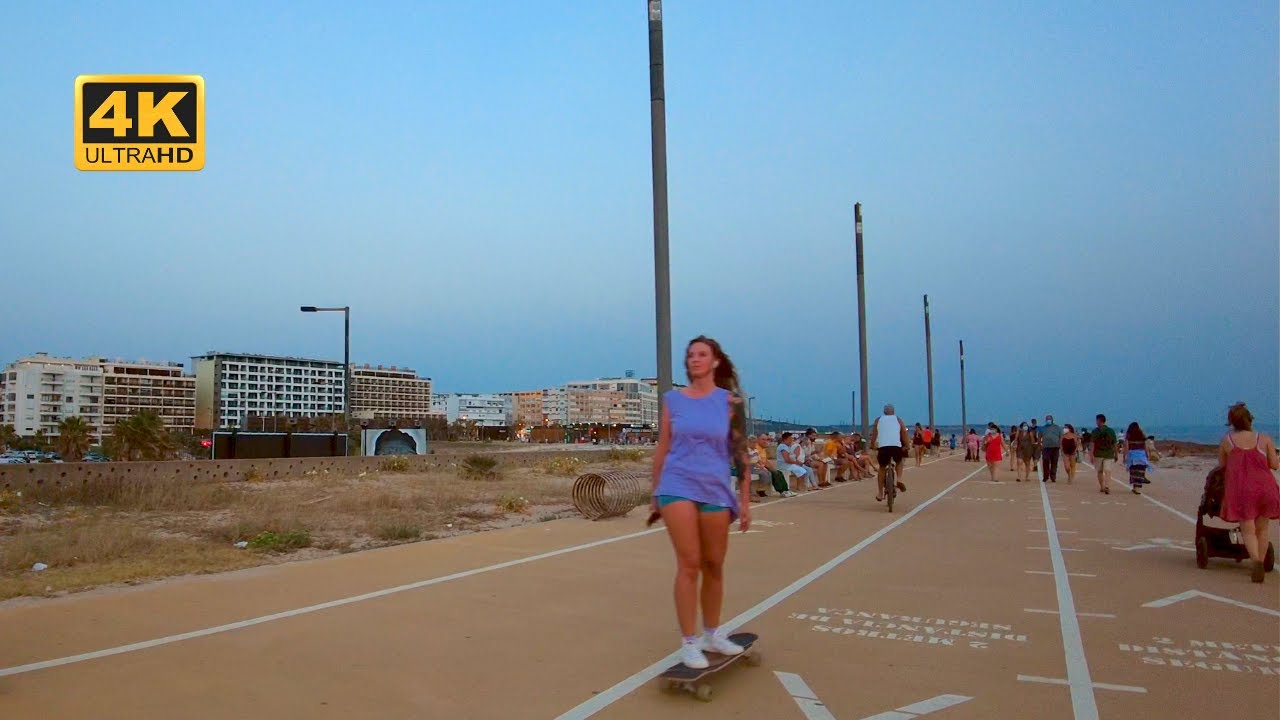 Walking on the Costa da Caparica Boardwalk at Sunset - Portugal【4K UHD】