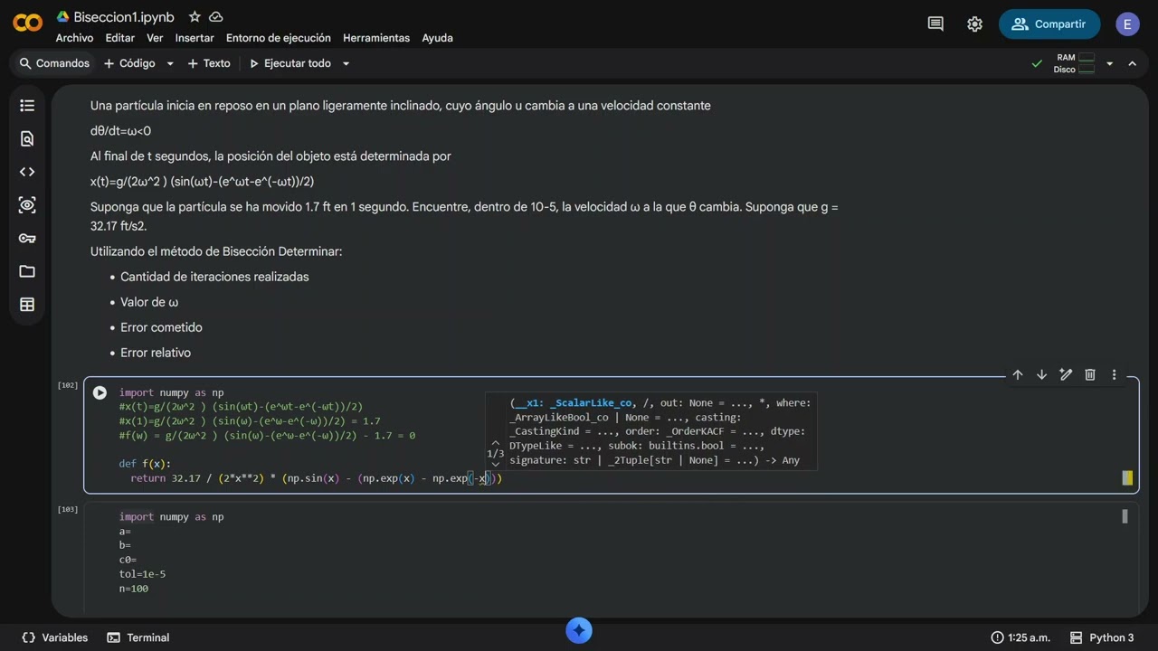 Métodos Numéricos - Ejercicio 3 - Bisección 