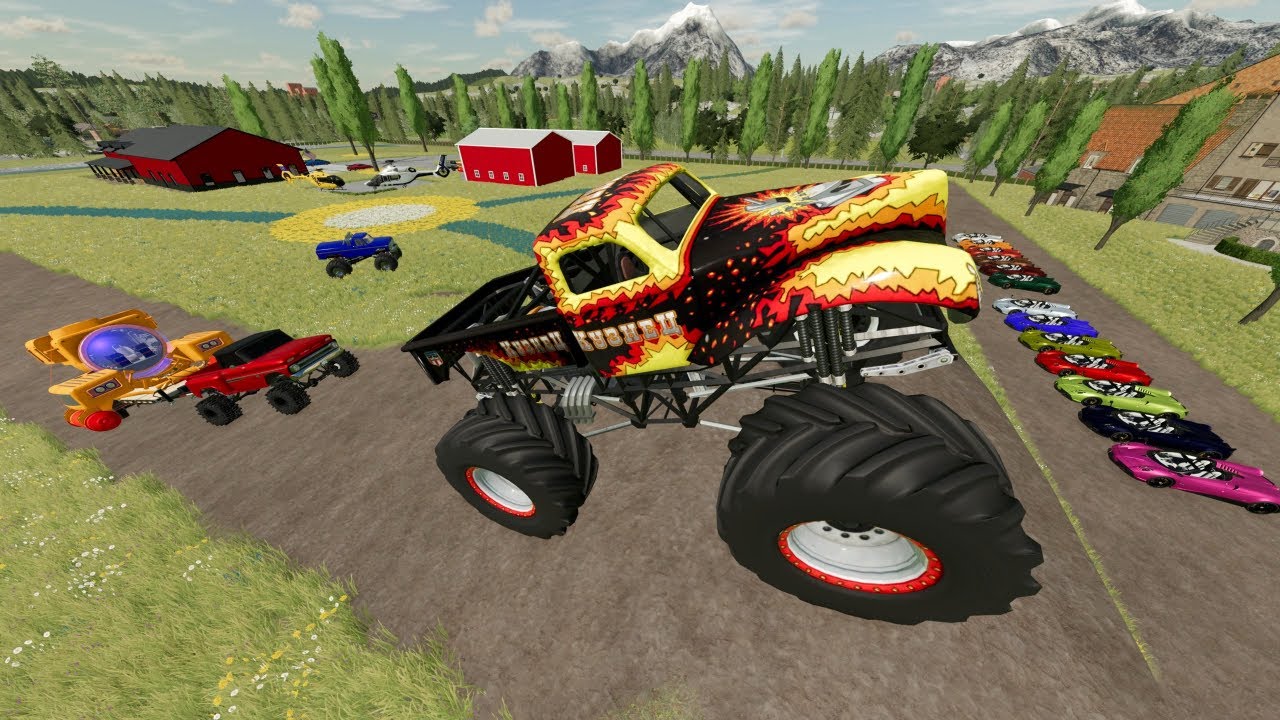 Millionaire Jumps Monster Trucks Over Lamborghini and Helicopter | Farming Simulator 22