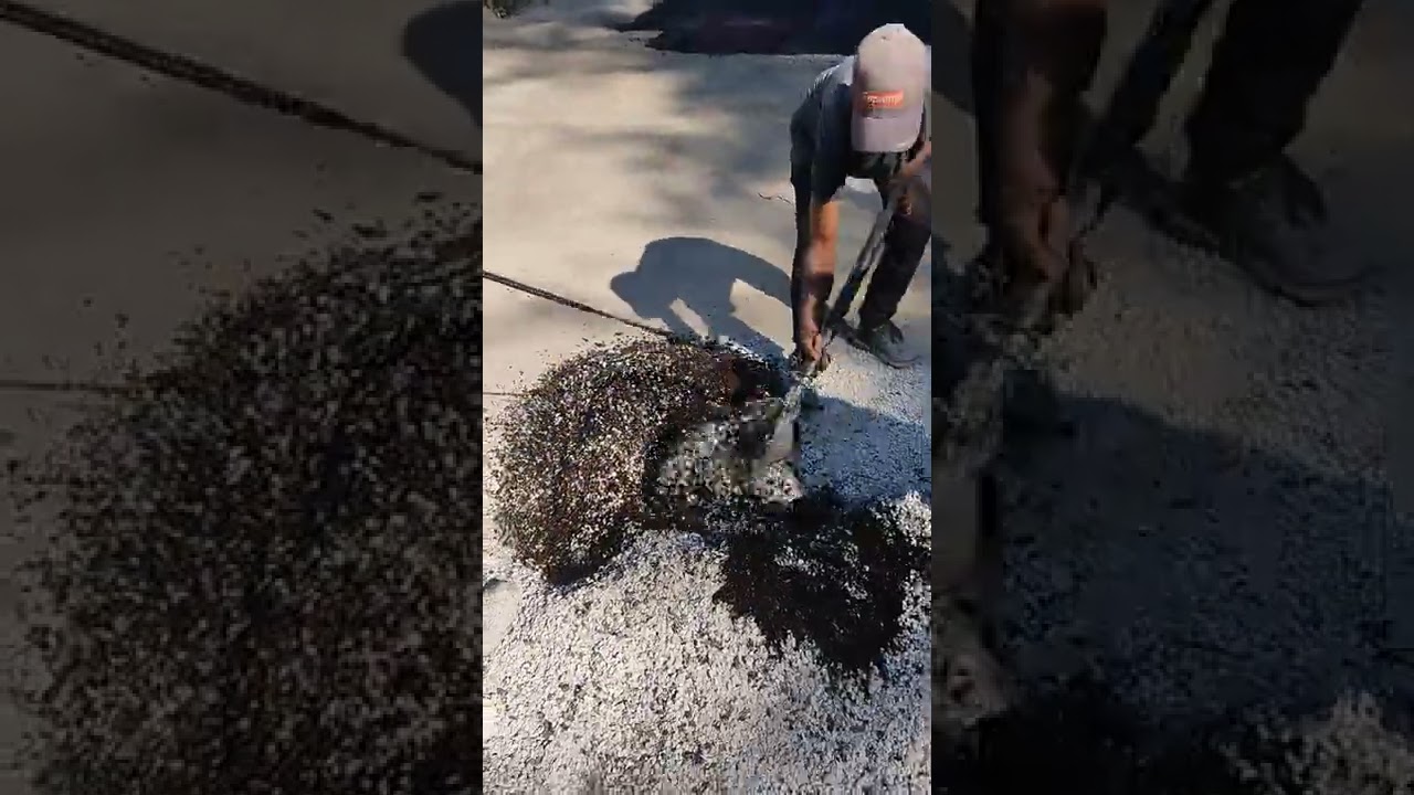 Patch Repair work by using Cold Bitumen Emulsion, Mixing, Laying, Rolling... #addirrigation228..