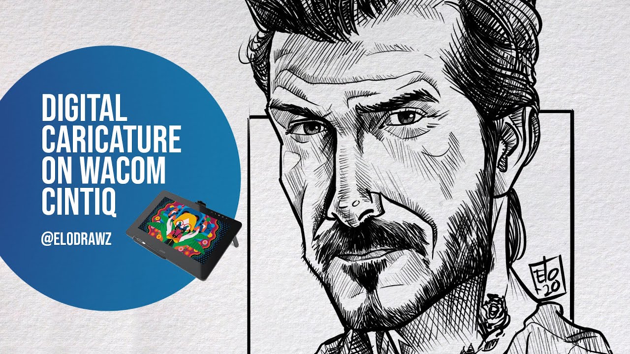 Digital Caricature of David Beckham - Wacom Cintiq and Adobe Photoshop. Process video.