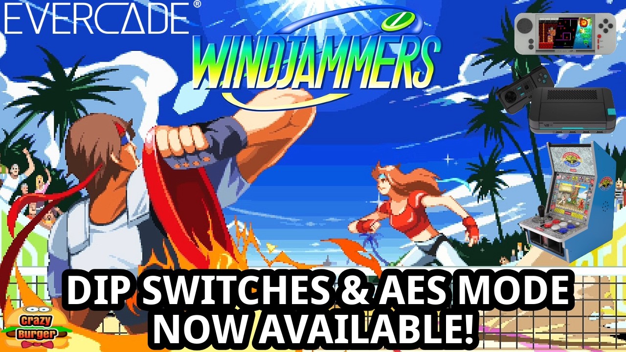 Обновление прошивки Evercade, февраль 2026 г. - Windjammers добавляет DIP-переключатели и режим AES!