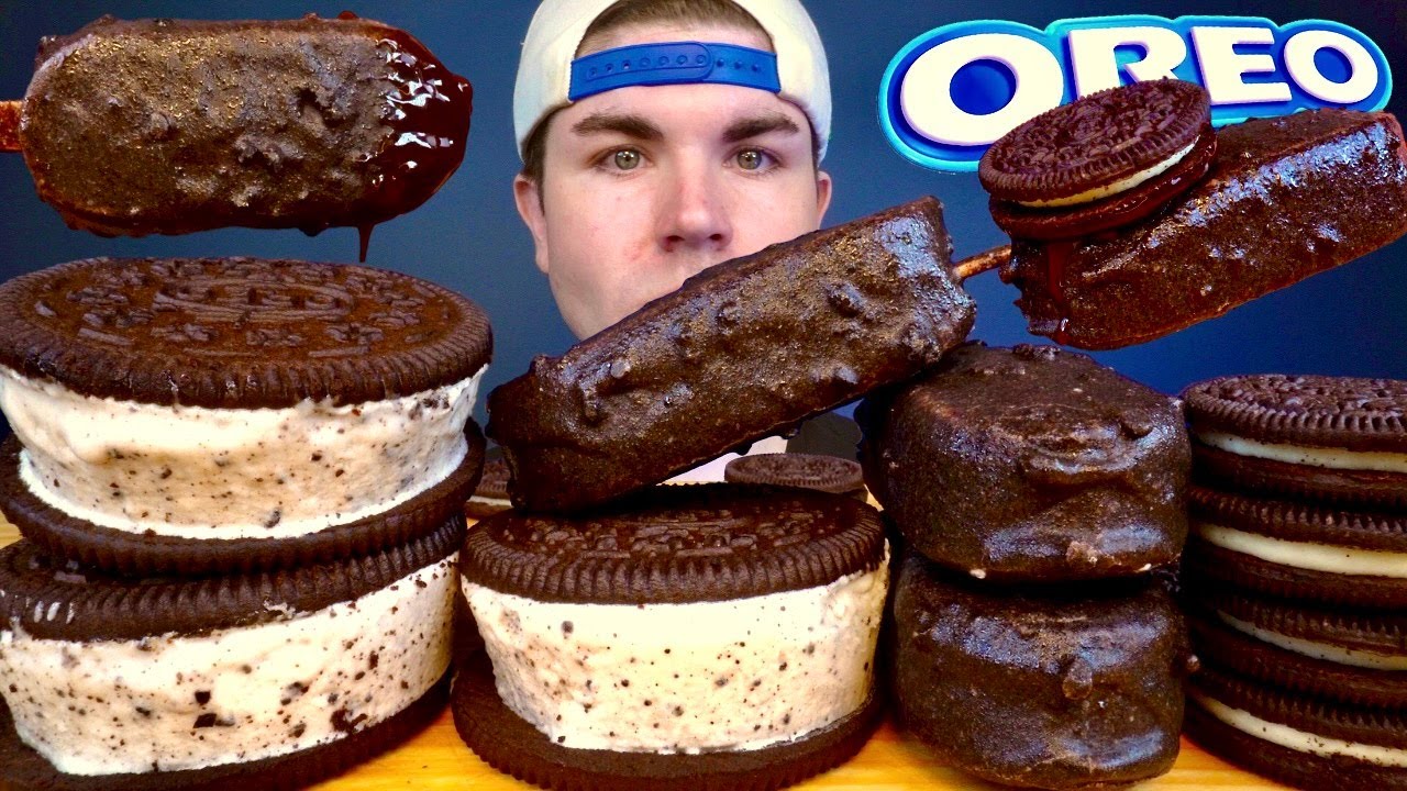 ASMR OREO ICE CREAM SANDWICH, OREO CHOCOLATE COOKIES & CREAM ICE CREAM BARS, OREO COOKIES MUKBANG