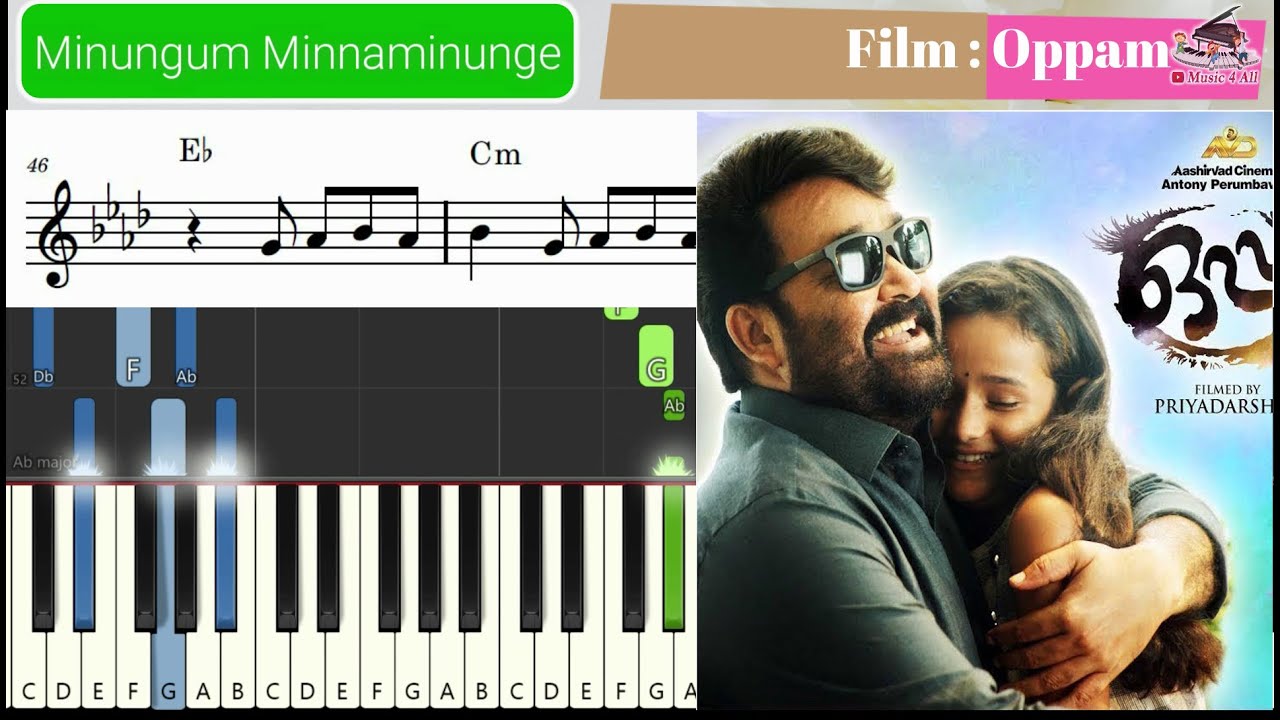 Minungum Minnaminunge | മിനുങ്ങും മിന്നാമിനുങ്ങേ | Keyboard Notes with Chords | Oppam