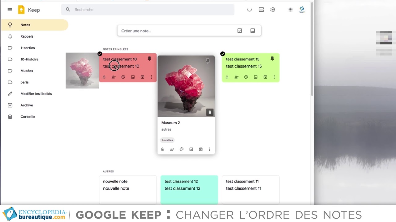 Comment changer l'ordre des notes sous keep