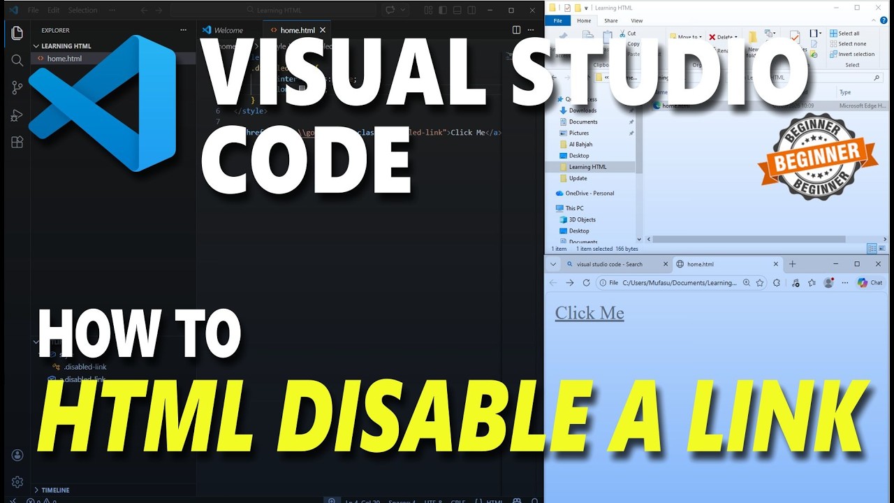 Visual Studio Code HTML How To Disable A Link