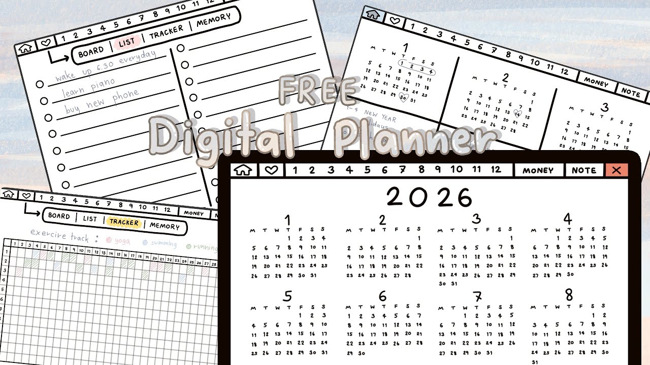 แจก Digital Planner 2026 (hyperlink) | yearly, monthly, weekly, to do list, tracker, budget, note
