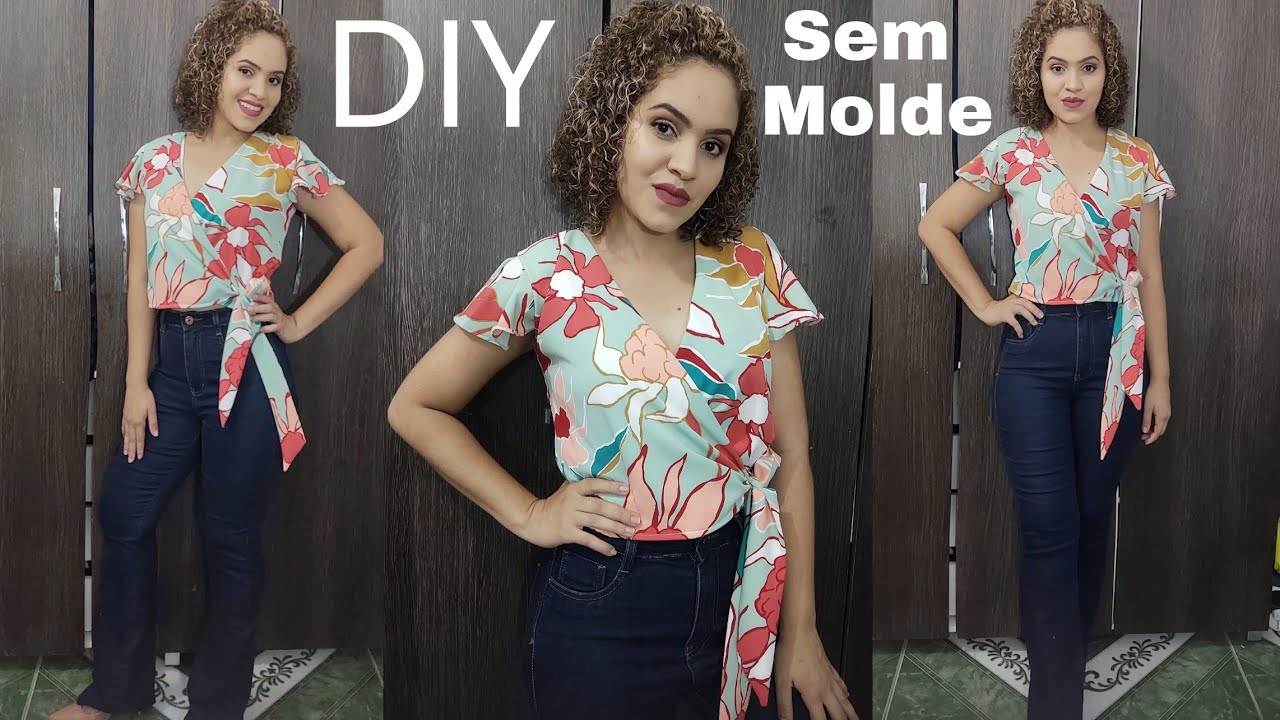 DIY-Blusa transpassada SEM MOLDE- 80 cm de tecido