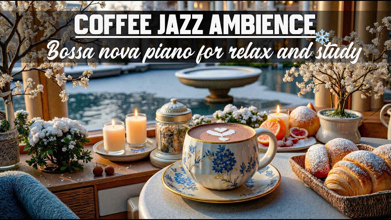 Snowy February Café Jazz ☕ Warm Coffee, Candlelight & Cozy Morning Ambience for Relax and Study