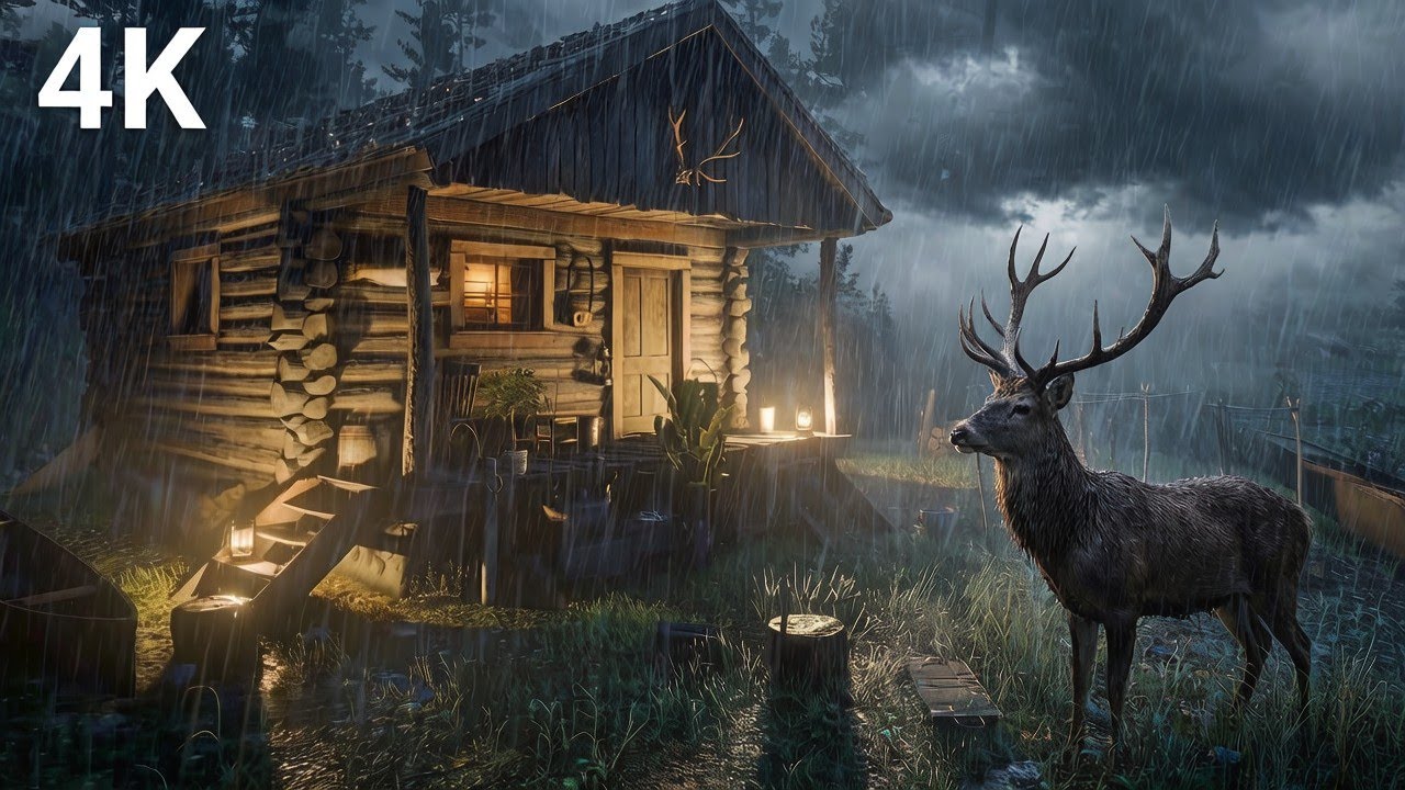 A Fisherman's Hut on a Rainy Lake Shore 🎣🌧️ 10 Hours of Thunder & Heavy Rain in the Wild Fore